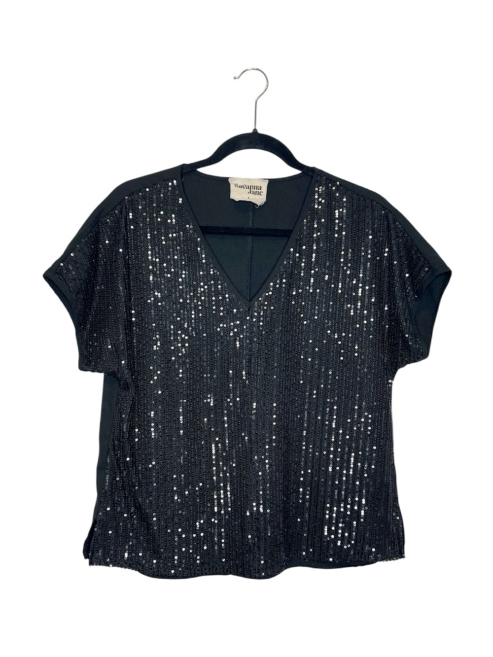Savanna Jane Black V Neck Sequin Going Out Top size Small